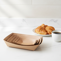 Plateau alimentaire en papier kraft recyclé avec logo personnalisé, finition brillante, pour sushis, en-cas et plats à emporter - Marron