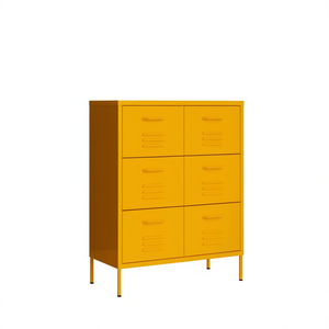 Cassettiera media con cuscinetti a sfera, giallo senape, in acciaio, 6 cassetti, design industriale, mobile da soggiorno - Product Image 1