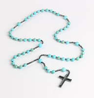 Collier pendentif croix en pierre naturelle pour homme, hématite, œil de tigre, turquoise, perles de pierres précieuses, chapelet, bijoux chrétiens
