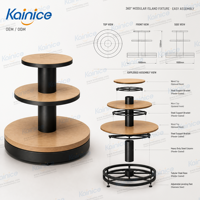 Kainice Runder 3-stufiger Holz-Metall-Warenpräsentationsständer Runder Verkaufsinsel-Tisch für Beauty- und Duftboutiquen