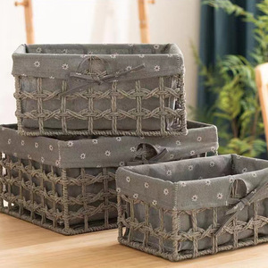 Woven Storage <b>Baskets</b> Rectangle Handmade Non Woven Fabric For Toys Cosmetics Entryway Dormitory Organizer - Product Image 4