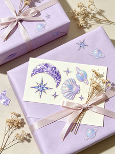 Pegatinas Transparentes <span class=keywords><strong>de</strong></span> Estrellas y Conchas Marinas en PET Transparente Morado, Anti-Ultravioleta, Ecológicas, Decoraciones Celestiales y Oceánicas para Diario, Manualidades - Product Image 3