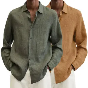 Custom 100% Cotton Short Sleeve Button Up Down Shirt Mens Dress Golf Polo Slim Fit Linen Shirts For Men