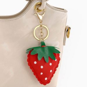 Strawberry Shaped <b>Keychain</b> Cute Fashionable Bag Charm Pendant Bag Accessories Stylish PU Leather Fruit <b>Keychain</b> - Product Image 2