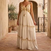 Robe longue vintage bohème pour femme, idéale pour mariage, été, décontractée, soirée, imprimé floral, écologique, 100 % coton, à franges, coupe trapèze, printemps naturel