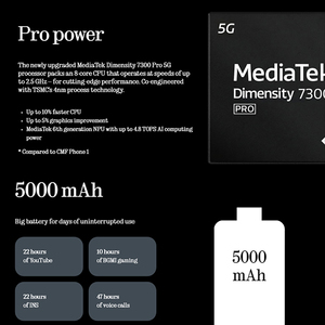 Téléphone CMF 2 Pro par Nothing, version mondiale, écran AMOLED 6,77 pouces 120 Hz, MediaTek Dimensity 7300 Pro 5G, batterie 5000 mAh, appareil photo principal, charge rapide 33 W - Product Image 6