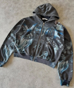Jaqueta Vintage Personalizada de Streetwear com Zíper, Estilo Pesado, Impressão em French Terry, Hoodie com Lavagem Ácida para Homens - Product Image 2