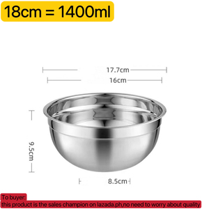 Cuenco grande de acero inoxidable grueso de varios tamaños de calidad alimentaria asequible #304, ensaladera de 18cm de profundidad, lavabo de almacenamiento de alimentos | BINLU - Product Image 2