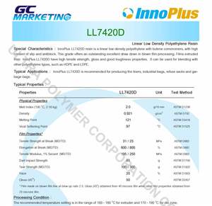 PTT <b>LLDPE</b> LL7420D MFR 2.0 Linear Low Density PE Extrusion Molding Blow Molding Film Grade Virgin <b>Lldpe</b> Granules for Blown Film - Product Image 2
