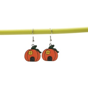 Halloween Pumpkin Earrings Orange Jack O <b>Lantern</b> Shape Stainless Steel Hook Non Toxic Party Jewelry - Product Image 3
