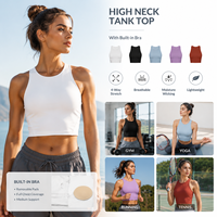 Atasan Olahraga Wanita Custom Logo Kerah Bulat Racerback dengan Bra Terpadu, Crop Top Workout, Vest Yoga Berbantalan, Tank Top Sport
