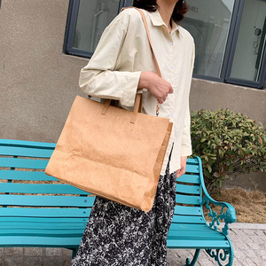 Sac fourre-tout tendance et imperméable pour femme, grand format, en papier kraft, à bandoulière, pour le quotidien, avec fermeture éclair, nouvelle collection, offre spéciale - Product Image 2