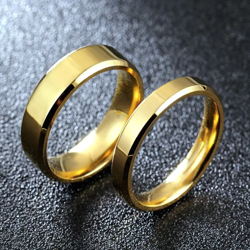 Banhado a ouro aço inoxidável anéis homens jóias moda mulheres e homens casamento casal anéis com melhor preço