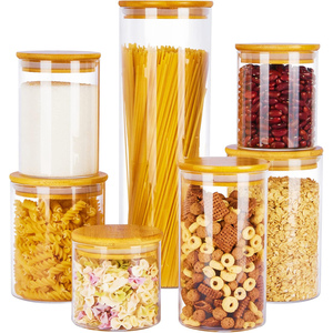 Clear <b>Glass</b> <b>Food</b> <b>Storage</b> Spice Jars <b>Containers</b> with Airtight Bamboo Lid for Candy Cookie Rice Sugar <b>Food</b> <b>Storage</b> - Product Image 1
