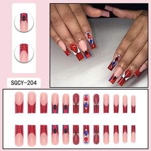 Temooi al por mayor 24 piezas ABS puntas largas ataúd uñas postizas Hero Rhinestone impresión con pegamento para uñas Prensa en Nail Art Design - Product Image 3