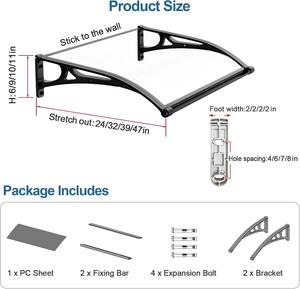 Abri de pluie <span class=keywords><strong>Transparent</strong></span> <span class=keywords><strong>pour</strong></span> balcon extérieur avant-toit fenêtre vitrine Villa ménage pluie en alliage d'aluminium Support auvents - Product Image 3