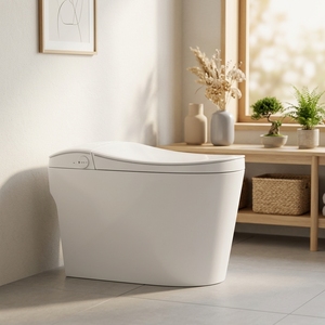 WC intelligent monobloc fin et blanc, design épuré, avec éclairage d'ambiance, bouton de commande manuel, siège chauffant et fonction de lavage, pour salle de bain et villa - Product Image 2