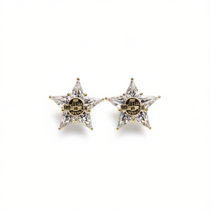 Orecchini a Perno Golden Star in Oro 18K con Cristalli e Strass, Montatura a Griffe, Trendy Unisex per Uso Quotidiano - Product Image 1