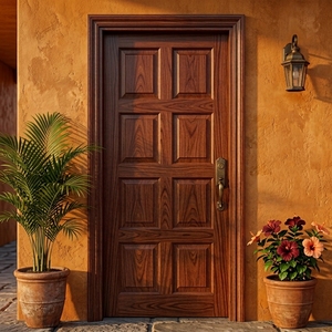 Puerta Principal Clásica de 8 Paneles de Madera de Caoba Sólida con Marco de Arquitrave - Product Image 4