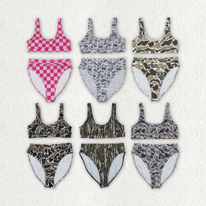 Conjuntos de Bikini para Mujer al por Mayor, Traje de Baño con Estampado de Camuflaje a Cuadros, Top sin Mangas con Pantalones Cortos, Traje de Baño de 2 Piezas, Ropa de Playa - Product Image 1