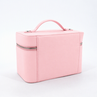 Trousse de Toilette Portable Rose en Cuir PU Grainé Imperméable avec Logo Personnalisé, Fermeture Éclair et Poignée pour Femme – Idéale pour les Voyages