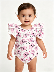 Barboteuse Rose à Manches Courtes pour Filles, Style Cowgirl Western, Vêtements pour Bébés Filles, Boutique, Vente en Gros, Haute Qualité, Nouvelle Arrivée, Prêt à Expédier - Product Image 1