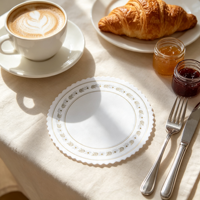 Napperon en papier rond de 6 pouces, à motif floral doré festonné, absorbant l'huile, pour gâteaux et plats occidentaux, sous-plat de table