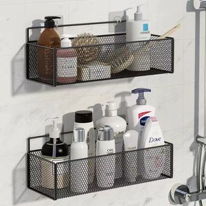 Wall Mounted Storage Rack Black Mesh Bathroom Shelf No Drill Installation <b>Shower</b> Organizer For Toiletries And Bath Essentials - Product Image 1