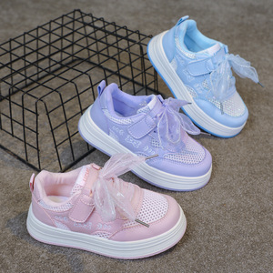 Nouvelles baskets basses d'été pour filles, respirantes, décontractées, à motif nœud, à enfiler, pour les jeunes élèves du primaire - Product Image 1