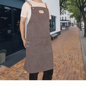 Delantal de babero de lona lavada de estilo japonés para hombres y mujeres, logotipo personalizado impreso, cocina, comedor, <span class=keywords><strong>Bar</strong></span>, uniforme de trabajo para artistas de uñas - Product Image 4