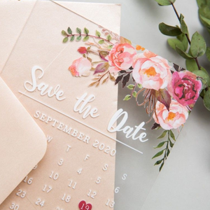 Suite d'Invitations de Mariage en Acrylique Transparent Rose Poudré Floral Rustique avec Enveloppe, Save the Date, Simple, Élégant, Moderne, Invitation de Mariage - Product Image 3