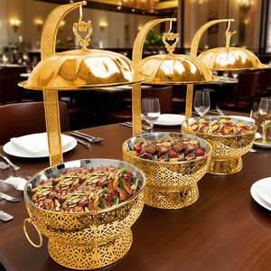 Set piring Chafing baja tahan karat tepi emas elegan 4.5L 6L 8L penghangat listrik untuk kehangatan makanan SEMPURNA UNTUK hotel restoran - Product Image 1