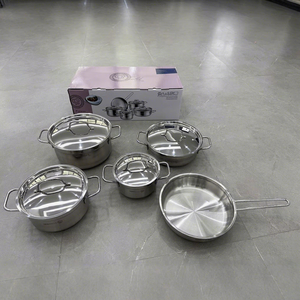 Set di Pentole <span class=keywords><strong>KORKMAZ</strong></span> in Acciaio Inox 201 Non Rivestito a Doppio Fondo, 9 Pezzi, Regalo per l'Esportazione Transfrontaliera - Product Image 1