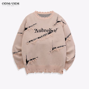 Suéteres Desgastados de Moda Urbana con Logotipo Personalizado, Estilo Gótico Punk Harajuku, Top de Punto Vintage, Pullovers de Punto Desgastados para Hombre - Product Image 1