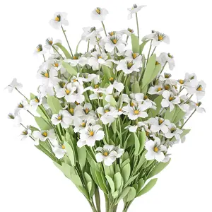 Simulated spring and summer green leaves with white flower bouquets, wedding decoration, indoor living room vase decorations