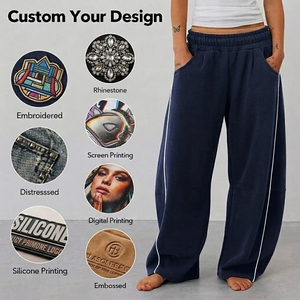 Pantalones Deportivos Essentials para Mujer, Cómodos, de Pierna Ancha, con Rayas Laterales y Bolsillos, Corte Holgado, Informales, para Descansar - Product Image 5