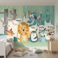 Papier peint mural auto-adhésif imperméable moderne pour chambre d'enfant, chambre à coucher, salon, arbres et animaux, décoration murale pour enfants