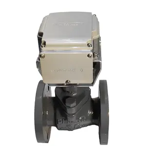 Azbil Cast iron 2 way smart remote controls flange valve motorized proportional flow balance valve with actuator