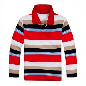 Chemise polo à manches longues rayée pour garçons, en coton tricoté, uniforme scolaire, vêtements d'école primaire, rouge, blanc, bleu, beige, noir - Product Image 3