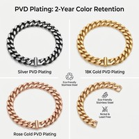 Bracelet chaîne cubaine en acier inoxydable pour hommes, placage PVD couleur 2Y, poli à la main, étanche, hypoallergénique, bijoux OEM ODM