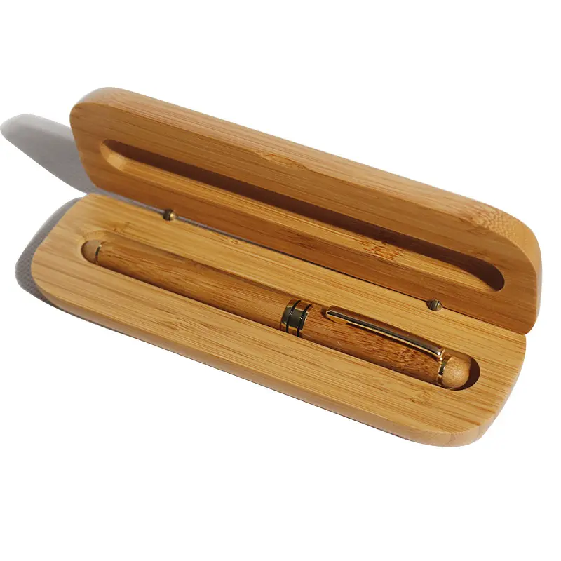 Stok produsen kotak pena kayu bambu pola hadiah Logo kustom