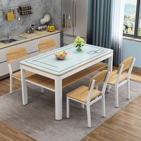 Table à manger 4 places en verre trempé avec chaises, combinaison de rangement, design double couche, mobilier de maison de luxe léger pour petits appartements