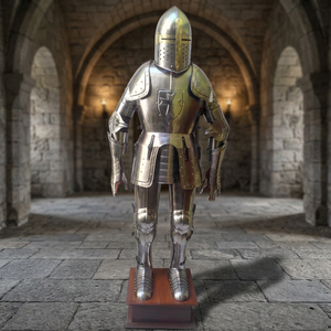 Traje Completo de Caballero Templario Medieval, Acero de Calibre 18, Acabado Plateado, Armadura Hecha a Mano, Disfraz Coleccionable de Halloween, Estilo Rústico Vintage - Product Image 2