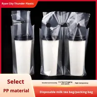 Sac rétractable carré en PE jetable et recyclable avec revêtement UV pour l'emballage de thé au lait et de whisky - Conception personnalisable