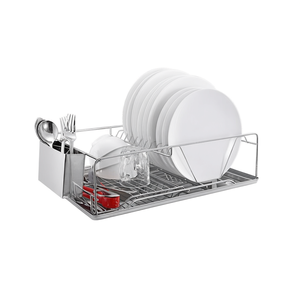 Égouttoir à vaisselle en acier inoxydable avec plateau de drainage et porte-couverts, organisateur de rangement de cuisine - Product Image 1
