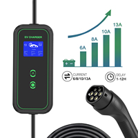 Nouveau chargeur EV portable de type 2, mode 2 EVSE, prise EU Schuko, 7 kW, 16 A-32 A, courant réglable, RCD de type B intégré, étanche IP65