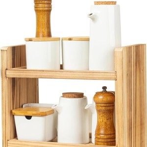 Wooden 2 Tier Desktop <b>Storage</b> <b>Rack</b> Rectangle Multifunctional <b>Kitchen</b> Spice Organizer Standing Type - Product Image 2