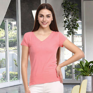 Camiseta Personalizada de Manga Larga con Cuello en V para Mujer, Mezcla de Viscosa/Algodón, Ecológica, de Secado Rápido, con Logotipos Impresos en Serigrafía y Botones - Product Image 3