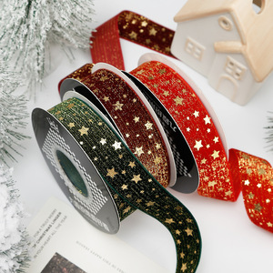 Nine-Colored <b>Ribbon</b> Christmas Velvet <b>Ribbon</b> 2.5cm Gold Foil Print Handmade Gift Decoration - Product Image 2