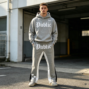 ODM Supply Customization Men's Patchwork Screen Print Loose Flare Pants <b>Elastic</b> Waist Drawstring Casual Streetwear Trousers - Product Image 3